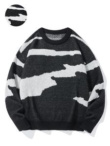Unisex Men's Colorblock Print Round Neck Sweater Pullover, Regular Fit Casual Long Sleeve Crew Neck Jumper for Fall & Winter, Fashion Men's Knitwear for Daily Wear