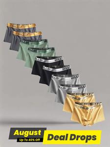 Back To School Men's Letter Tape Boxer Brief, 10pcs Casual Fitted Comfy Breathable Underwear, Mens Underwear for Daily Wear, Underwear Flash, Men Underwear, Menswear, Undergarments, Underwear Boxers, Underwear All Seasons, Street Style Underwear