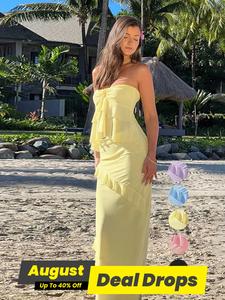 Women's Solid Blackless Tube Top & Bodycon Skirt Set, Casual Fashion Minimalist Cozy Two-piece Outfits for Daily Holiday Vacation Wear, Ladies Clothes for Summer, Matching Clothing Set, Sleeveless Womenswear, Plain Skirt Set, Beach Set