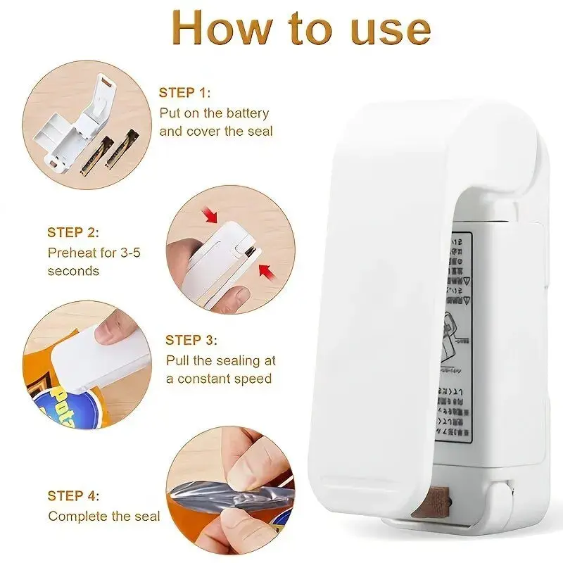 Portable Mini Bag Heat Sealer – White Home Food Storage Sealing Clip 4