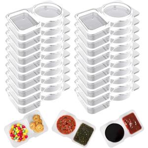 Double Compartment Condiment Container, 2 Counts Reusable Snack Container, Sauce Container with Lid, Kitchen Utensils & Gadgets, Serving Storage Shaker