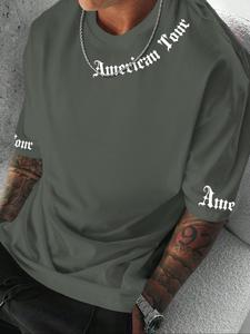 Men's Letter Print Round Neck Tee, Loose Casual Fashion Short Sleeve T-shirt for Summer, Men's Top for Daily Wear