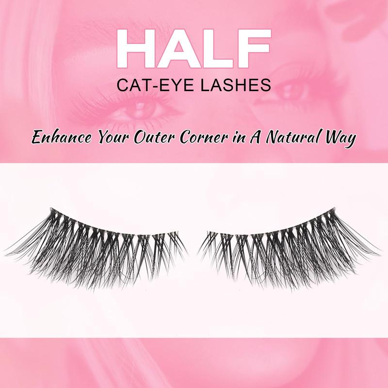 False Eyelashes with Clear Band Half Lashes Natural Look 10 Pairs Cat Eye Wispy Corner Lashes Reusable 3/4 Transparent Fake Lashes 4