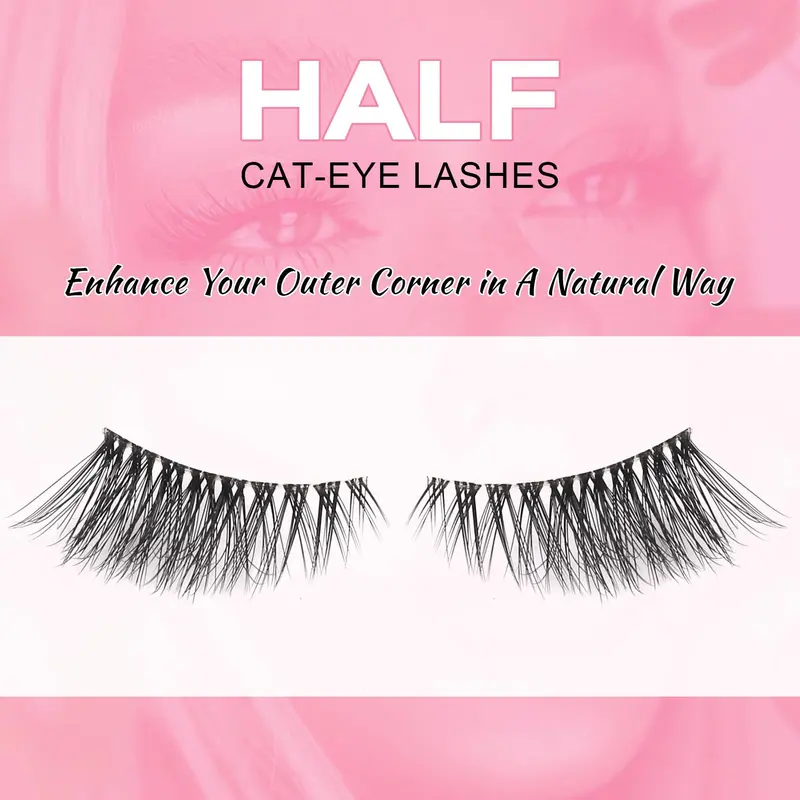 False Eyelashes with Clear Band Half Lashes Natural Look 10 Pairs Cat Eye Wispy Corner Lashes Reusable 3/4 Transparent Fake Lashes 4