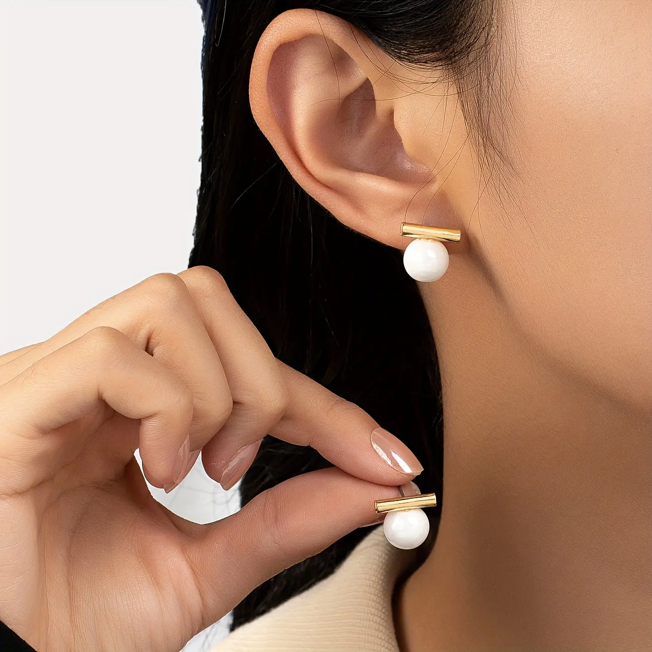 Gold Rod Decoration Pendant Earrings Simple Elegant Style Jewelry Fashion Women Gift