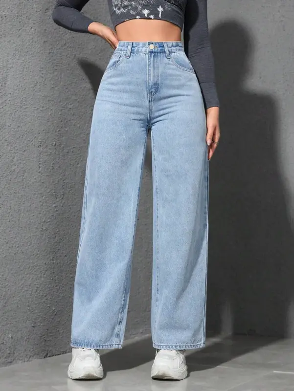 2025 spring new American wide leg jeans women light color washed loose slim mopping denim trousers 1