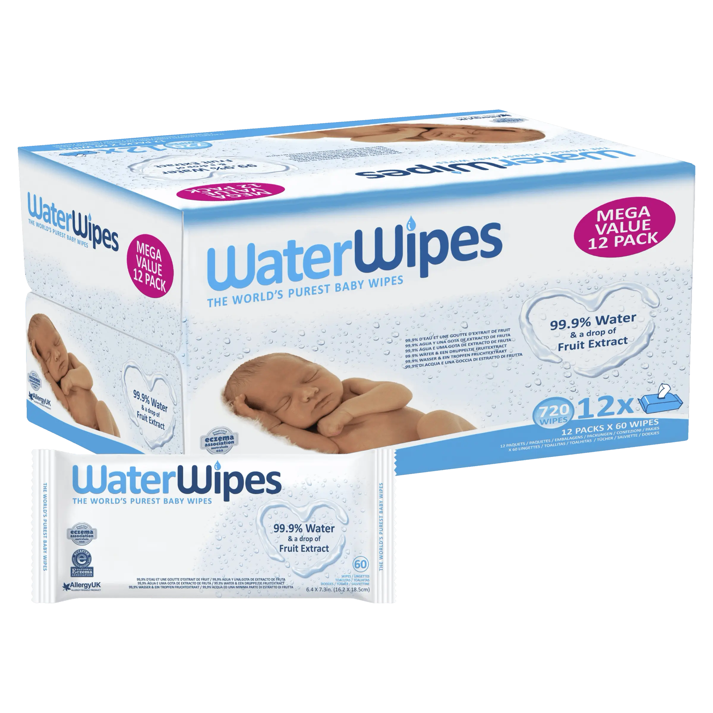 WaterWipes Sensitive Original Baby Wipes - 12 Packs (720 Count), 99.9% Water Based