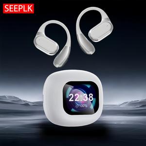 Wireless Open-ear Earbuds, Bluetooth-compatible Earphones with Digital Display, Long Time Play Touch Screen Headphones with Built-in Microphone