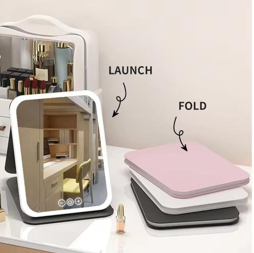 Portable Led Light Makeup Mirror, Rechargeable Desktop Electric Mirror, Foldable Makeup Mirror For Home, Dormitory, Bedroom, Living Room, For Gift, Decor 5