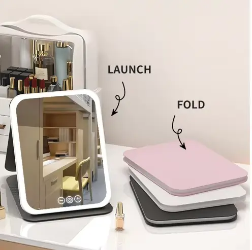 Portable Led Light Makeup Mirror, Rechargeable Desktop Electric Mirror, Foldable Makeup Mirror For Home, Dormitory, Bedroom, Living Room, For Gift, Decor 4