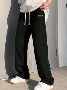 Men's Letter Print Drawstring Waist Sweatpants, Casual Comfy Loose Jogger Pants for Summer, Woven Bottoms for Men