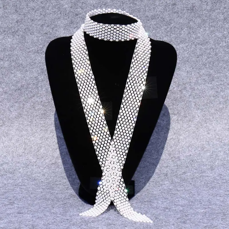 Fashion women's accessories personalized rhinestone mesh long scarf hipster street stacking diamond scarf women 3