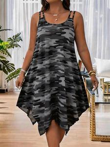 New Arrival Women's Summer Fashion Camouflage Print Dress, Asymmetrical Hem Casual Elegant Daily Wear, Plus Size Comfortable Style, Womenswear