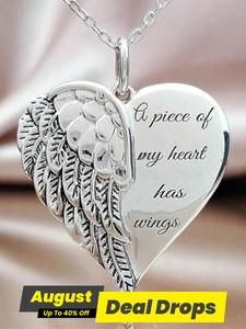 Women's Street Style Heart Charm Pendant Necklace, Trendy Wing Design Y2k Pendant Necklace, Chic Vintage All-match Inspirational Jewelry As Gift for Women and Girls, Love Gifts for Wife, Personalized Heart Shaped Trendy Sentimental Necklaces