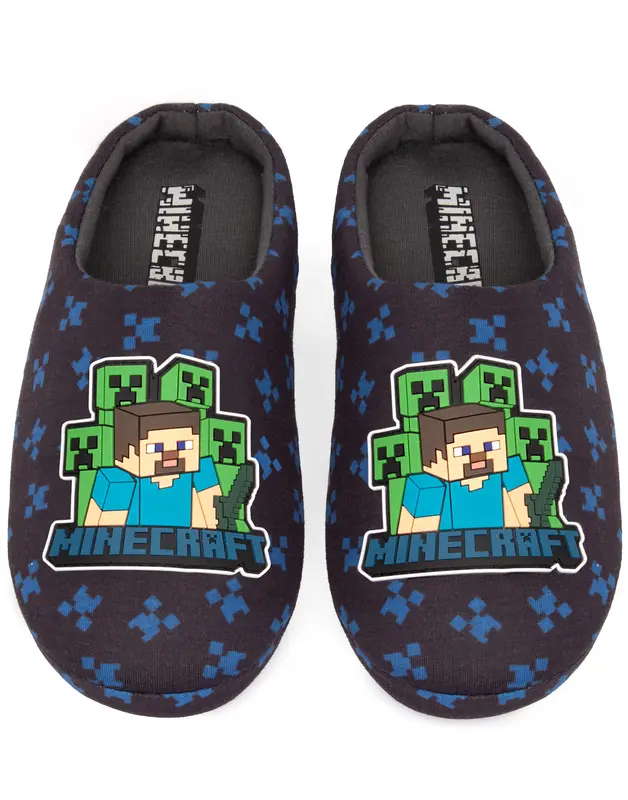 Vanilla Underground x Minecraft Boys Blue Creeper Zombie Sequin Applique Slip On Loafer Slippers 3
