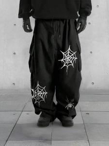 Men's Spider Web Print Straight Leg Pants, Casual Comfy Breathable Trousers for Outdoor Daily Wear, Menswear, Chic Casual Trousers