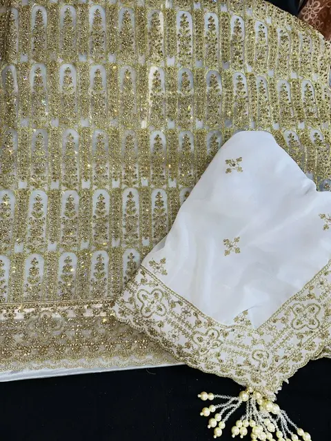 Unstitched White Partywear Suit - Elegant and Sophisticated - Skincare 5