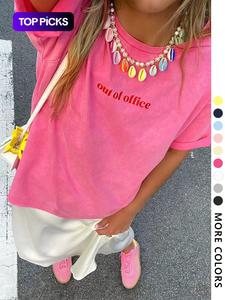 Women's Letter Print Round Neck Tee, Fashion Casual Crew Neck Short Sleeve T-Shirt for Daily Holiday Vacation Outdoor Wear, Ladies Clothes for All Seasons