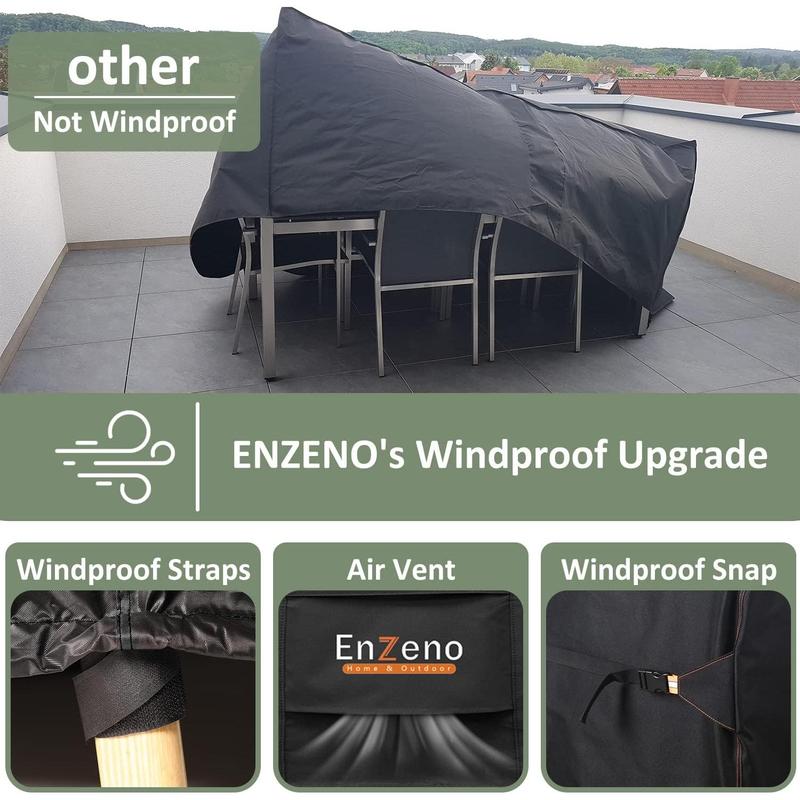 Enzeno Outdoor Garden Furniture Covers - Waterproof with Air Vent, 200*160cm, Patio Table and Chair Set Cover, Heavy Duty Oxford Fabric 2