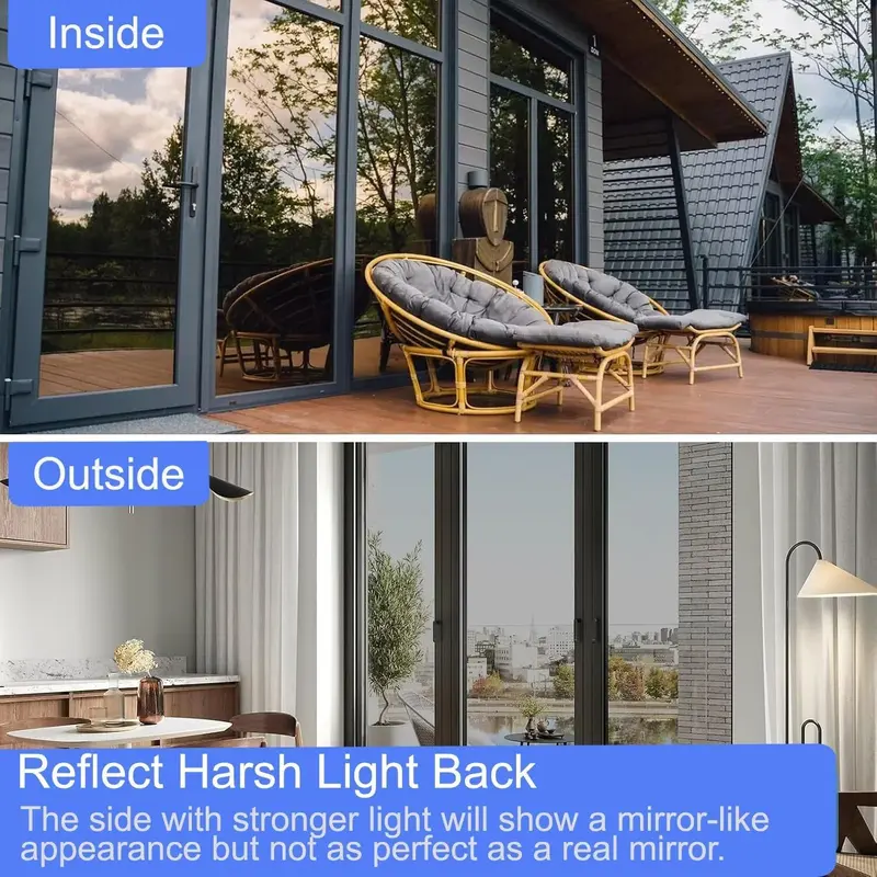 Window Film Privacy One Way Clear Heat Reflective UV Window Tint Mirror Film for Glass Windows Sun Blocker See Out Not in for Home Office Silver 44.5x200cm 4