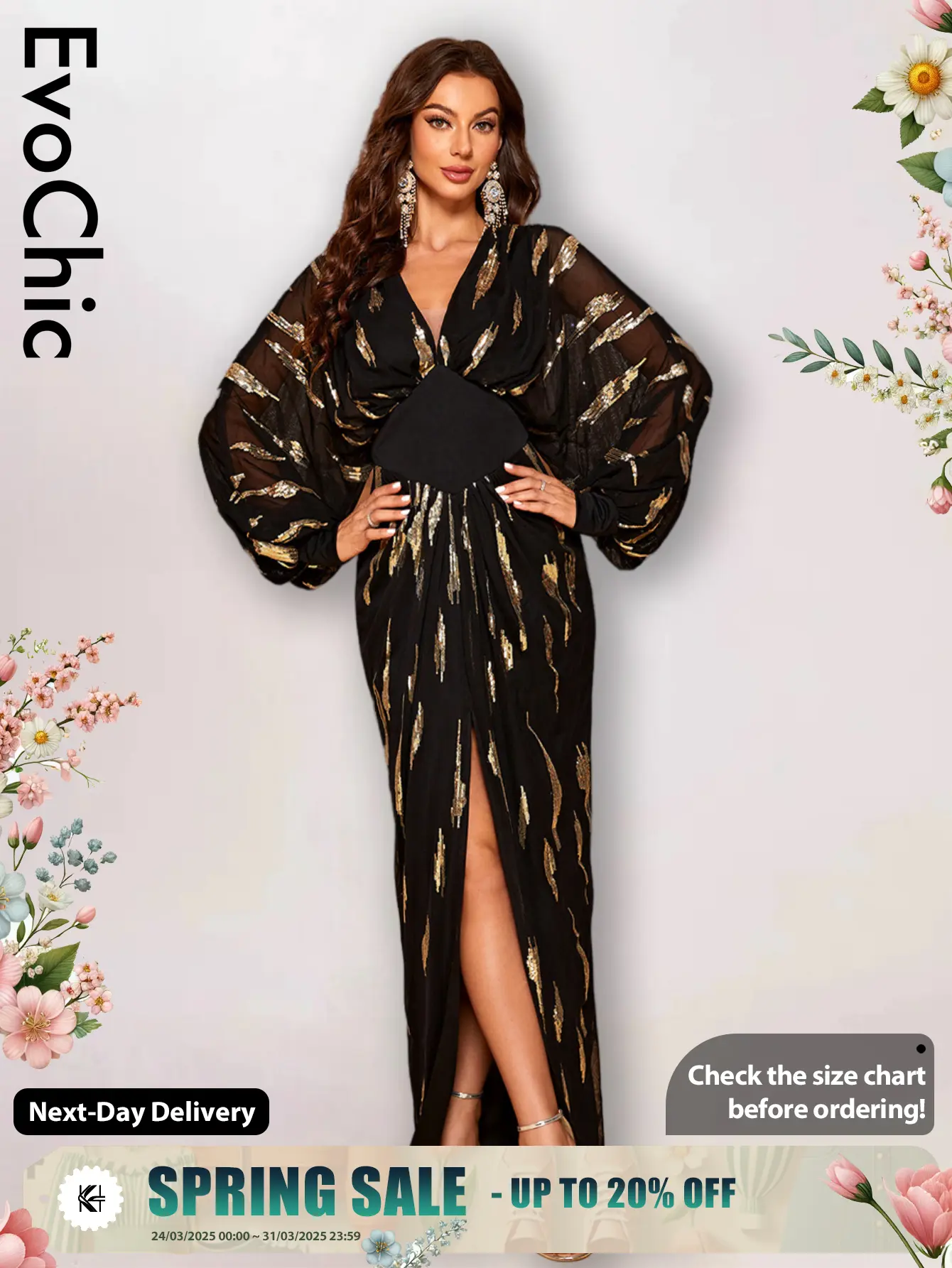 EvoChic UK Women’s V-Neck Sequin Dress,Dress in Club for Women,wedding dress,Long Sleeve,Ladies Dresses,Formal Gown,Maxi Dress,evening dress,drop waist dress,Modest Evening Wear,Women's Dresses,Cocktail Dress,Prom Dress,Ball Gown,Party Dress,Elegant Dress