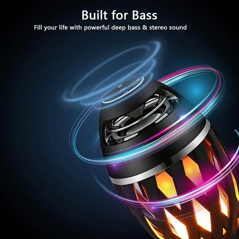 2-Pack Led Flame Speakers, Flame Torch Atmosphere Speaker Bluetooth 4.2 Wireless Portable Outdoor HD Audio Waterproof Speaker with LED Flickers Warm Night Lights for iPhone/iPad/Android 1