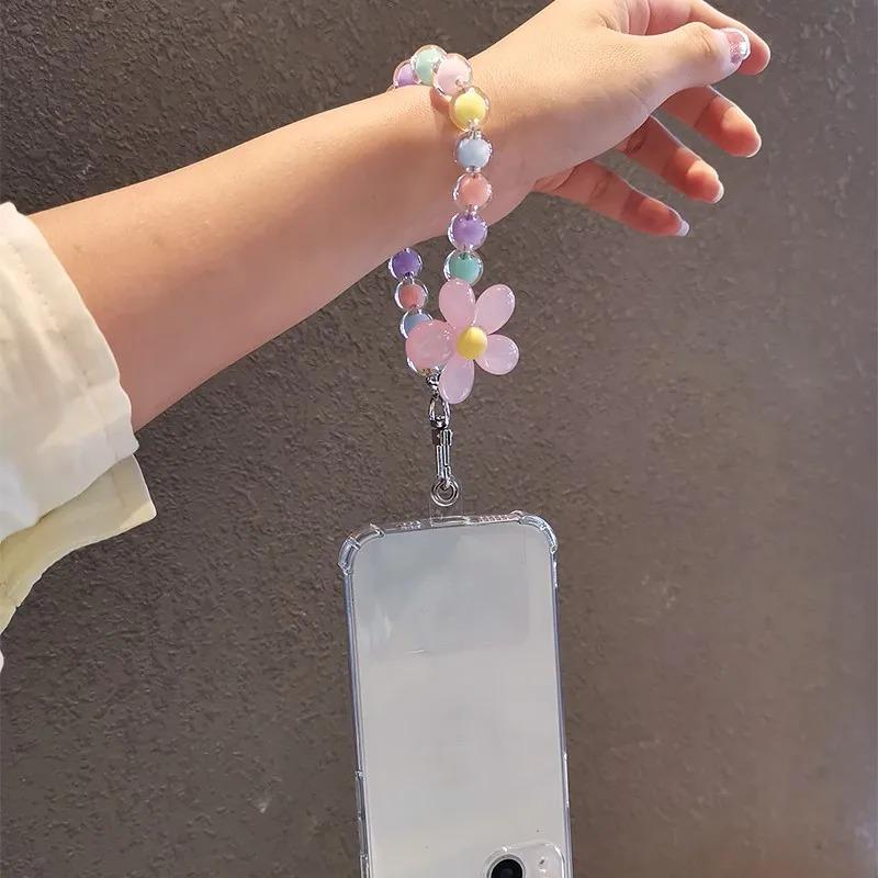 Phone Anti-lost Lanyard Key Short Wrist Pendant Colorful Macaron Round Bead Pendant Women's Hand-held Chain Mobile Phone Lanyard 2