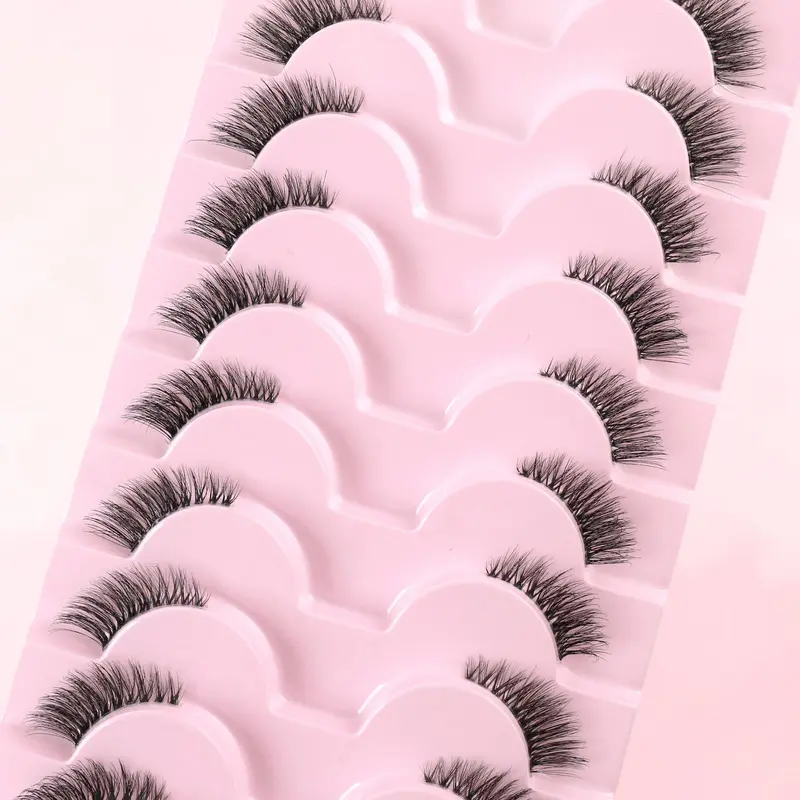 False Eyelashes with Clear Band Half Lashes Natural Look 10 Pairs Cat Eye Wispy Corner Lashes Reusable 3/4 Transparent Fake Lashes 5