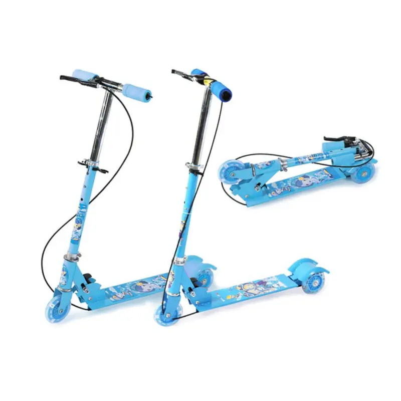 Teenage Kids Iron Scooter Kick Flash LED Brake 3 Wheel Push Adjustable Folding 5