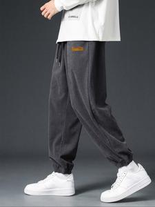 Men's Drawstring Waist Corduroy Pants, Loose Casual Comfy Pocket Trousers for Fall & Winter, Men's Bottoms for Daily Wear