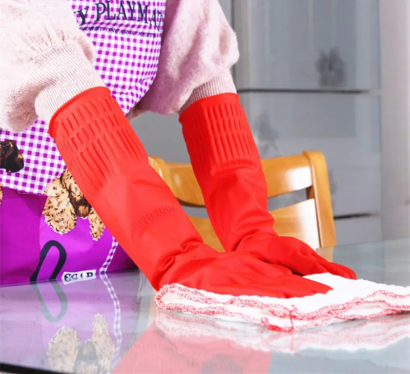 Rubber Cleaning Gloves Kitchen Dishwashing Glove 2-Pairs and Cleaning Cloth 2-Pack,Waterproof Reuseable. (Red, Large) 5