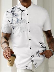 【Plus Size】 Men's Plants Print Short Sleeve Shirt, Regular Fit Casual Fashion Comfy Top for Summer, Men's Clothes for Daily Wear