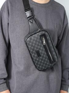 Men's Summer All Over Print Patched Design Zipper Belt Bag As Gift, Casual Fashionable Sling Bag for Daily Used, Trendy All-match Chest Bag