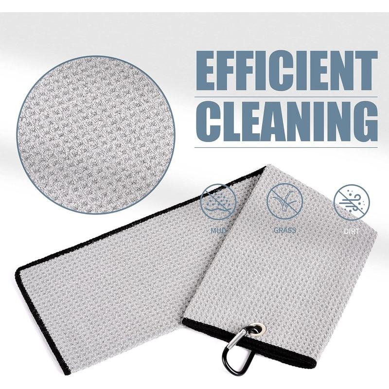 Tri-Fold Golf Towel | Premium Microfiber Fabric | Waffle Pattern | with Heavy Duty Carabiner Clip | Golf Towel for Men and Women (Gray Golf Towel) 2
