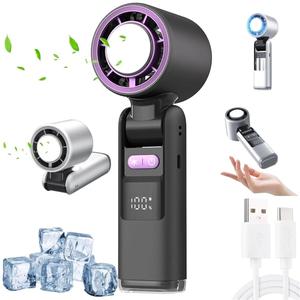 Portable Handheld Turbo Fan, 5 Gear Wind Hand Fan with Air Turbo Tech Cooling Fan for Outdoor Activities, Travel, Working, Portable Mini Fan, USB Fan, Rechargeable Fan, LED Lights, Lamp