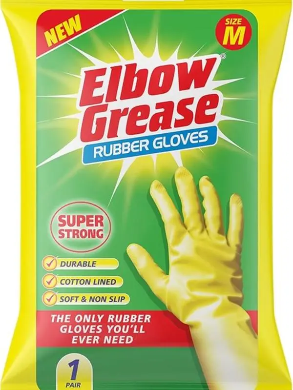 Rubber Gloves | Cotton Lined, Super Strong, Non-Slip Household Cleaning Gloves (Medium)