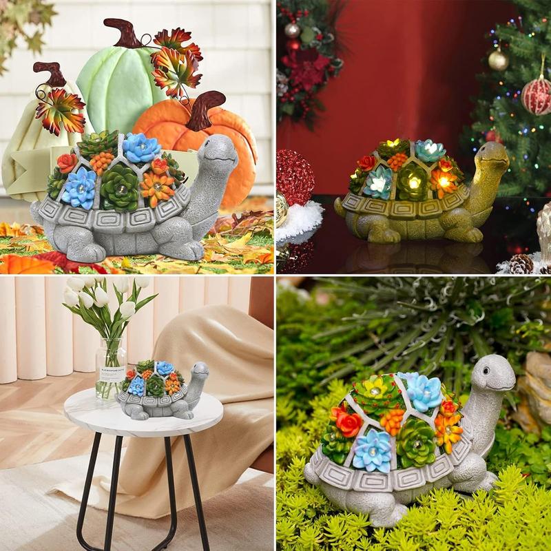 Solar-Powered Turtle Garden Ornaments with LED Lights & Succulent Accents - Outdoor Decor for Patio, Balcony, Yard - Birthday Gifts for Women, Mum, Unique Tortoise Statue Housewarming Ideas 4