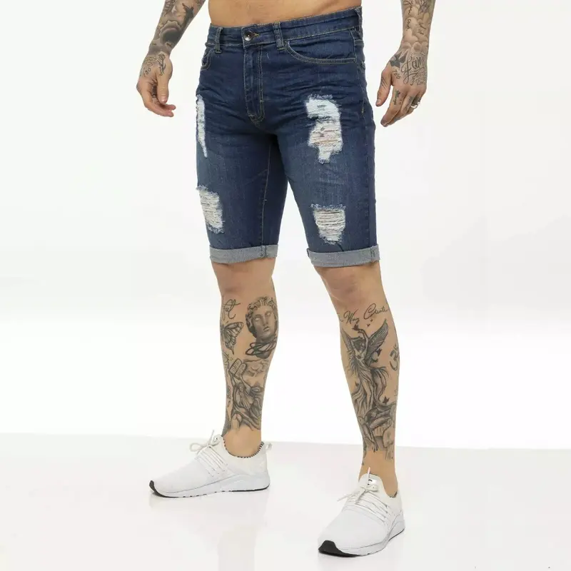 Kruze Mens Shorts Ripped Stretch Denim Slim Fit Cotton Casual Half Jeans Pants lucky  brand  jeans 4