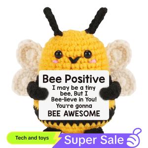 Cute Crochet Bee Positive Card, Huggable Stuffed Animal Handmade Knitted Bee with Positive Card, Stuffed Animal Inspirational Gifts for Family Friend Coworkers, Desk Decorations, Plush Toys, Stuffed Animal, Soft Stuffed Animal, Weighted Stuffed Animal
