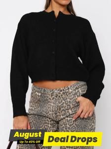 Women's Solid Button Front Cardigan, Casual Drop Shoulder Long Sleeve Cardigan for Fall & Winter, Women's Knit Clothing for Daily Wear, Tops