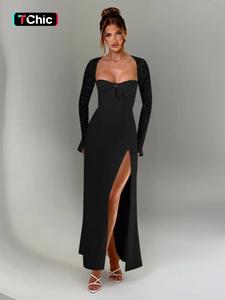 Women's Patchwork Lace Backless Split Thigh Party Dress, Elegant Sweetheart Neck Tie Front Maxi Dress for Evening Party Gown, Ladies Fall & Winter Clothes