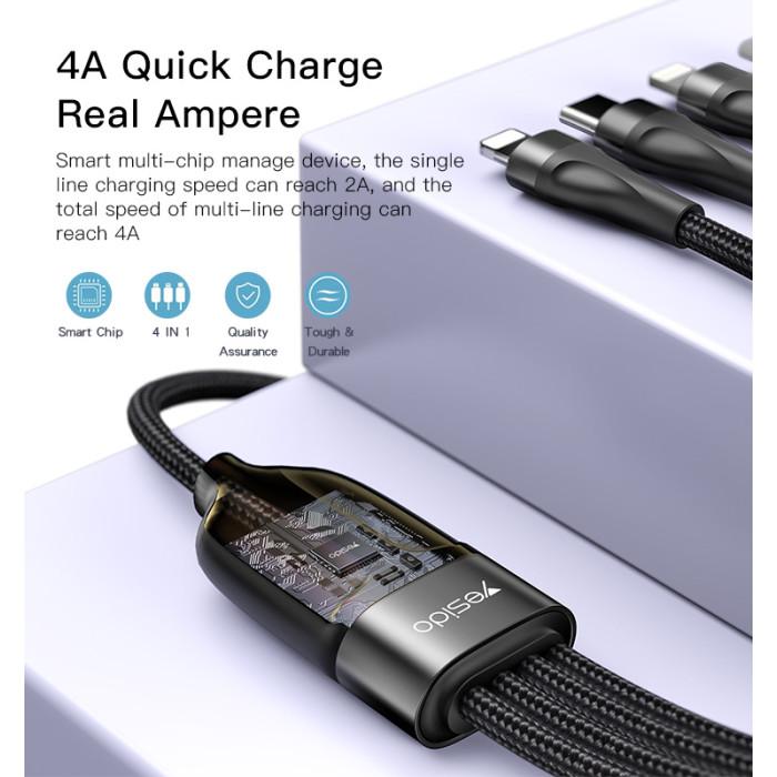 CA110 4 in 1 Charging Data Cable | Type-C to 2 TC + 2 IP Mobile Phone Charging Cable 6