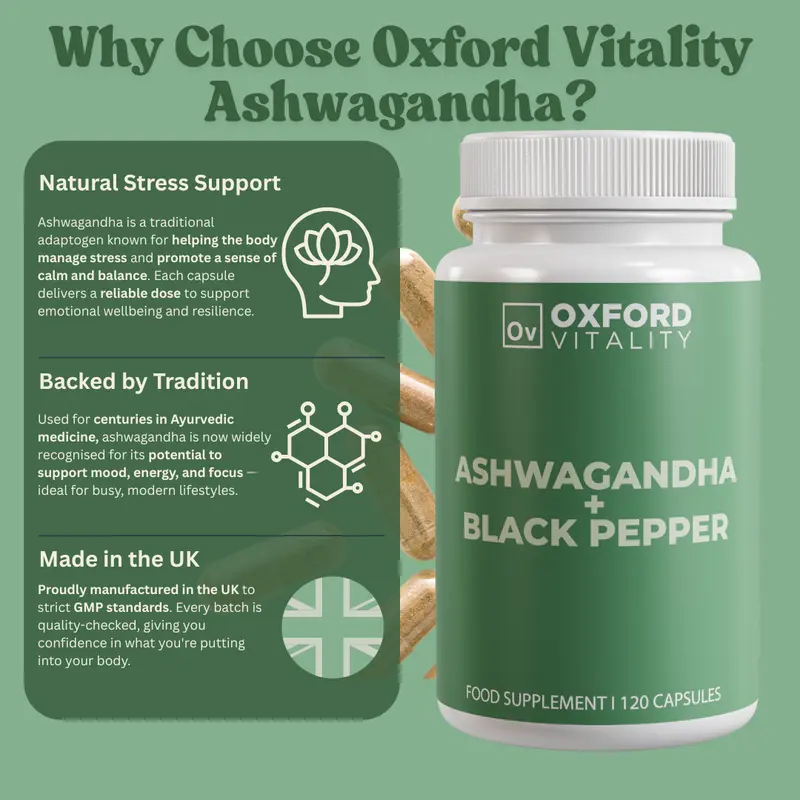 Oxford Vitality - Ashwagandha 1000mg + Black Pepper 630mg - 120 Capsules 1