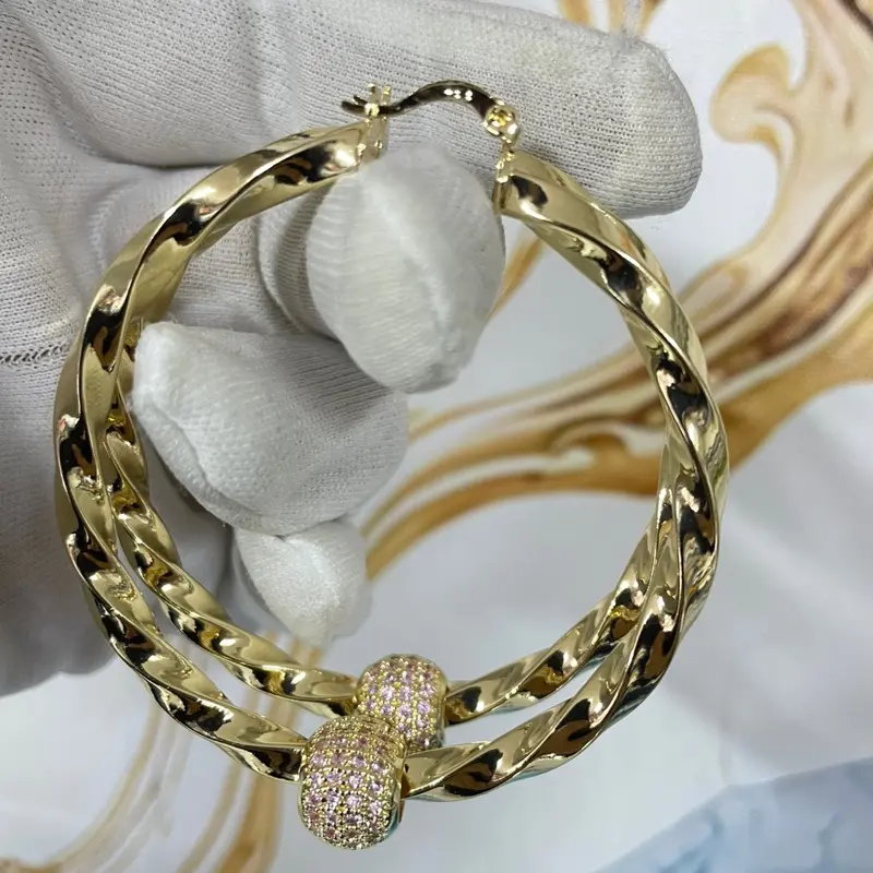 Premium Quality Pink Ball Hoops in 3 sizes 14K Gold Plated Hoops Earing Creole Pink Ball 1