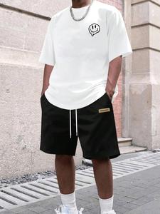 Two-Piece Set Men's Letter Print Short Sleeve Tee & Drawstring Waist Shorts, Loose Casual Round Neck T-shirt & Track Shorts, Summer Clothes Set for Men