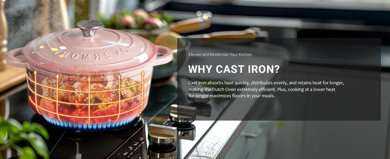 Product Introduction of Enamelled Cast Iron Round Casserole Pot With Lid Cookbook & Cotton Potholders - Non-stick Dutch Oven Cookware for Braising, Stews, Roasting, Bread Baking 6