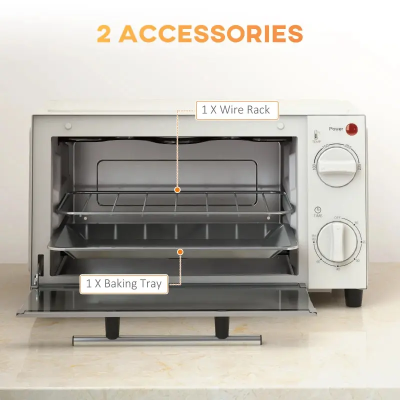 HOMCOM Mini Oven 9L - Countertop Electric Grill & Toaster Oven with Adjustable Temperature, 750W 6