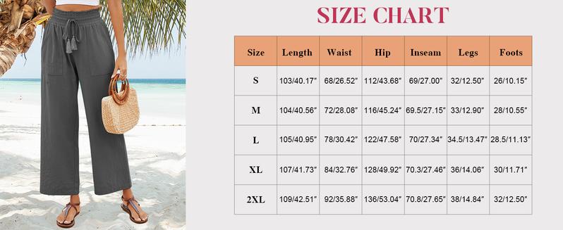 Product Introduction of Women's Casual Cotton Linen Pants Wide Leg Lounge Trousers with Pockets Elastic High Waist with Drawstring Pants 10