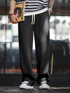 Men's Solid Color Straight Leg Pants, Loose Casual Comfy Trousers for Spring & Fall, Men's Bottoms for Daily Wear