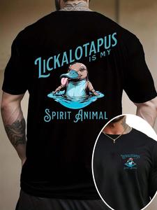Men's Cartoon Lickalotapus Print Round Neck Tee, Regular Fit Casual Style Graphic Short Sleeve T-shirt, Men's Summer Top for Daily Wear, Tropical